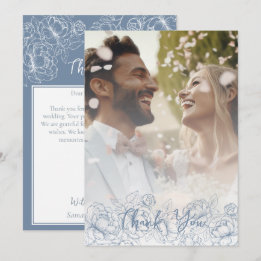 Boho Modern Periwinkle Blue Floral Elegant Photo Thank You Card