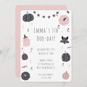 Boho Modern Pink Halloween Birthday Invitation