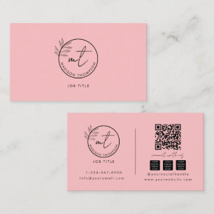 Boho Modern Pink QR Code Social Media Logo Business Card