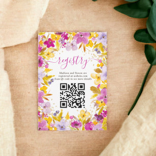 Boho modern purple floral registry bridal shower enclosure card