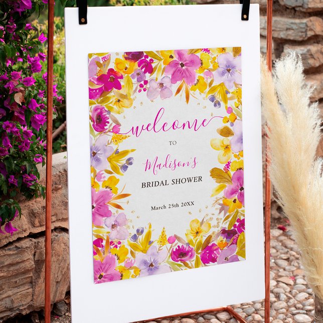 Boho modern purple floral welcome bridal shower poster (Boho modern purple floral welcome bridal shower poster)