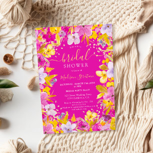 Boho modern purple lavender floral bridal shower invitation