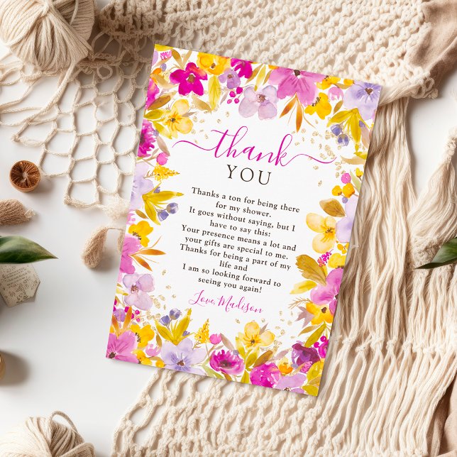Boho modern purple lavender floral bridal shower thank you card (Boho modern purple lavender floral bridal shower thank you card)