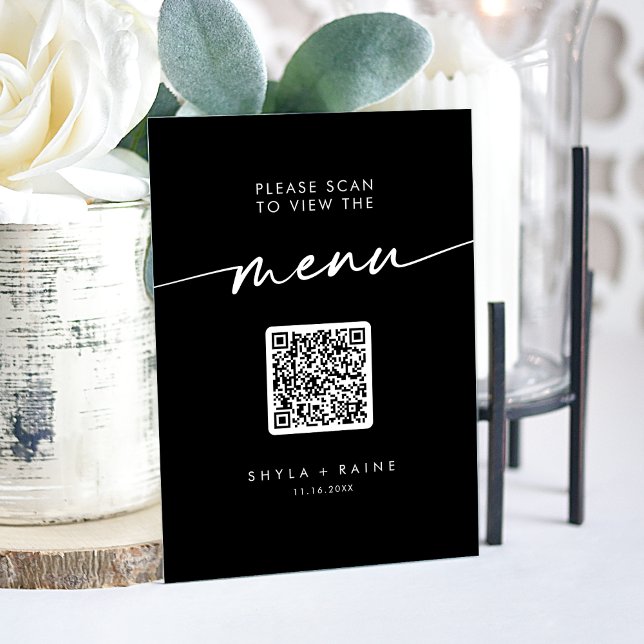 Boho Modern QR Code Black Wedding Menu Acrylic Sign (Boho Modern QR Code Black Wedding Menu Acrylic Sign)