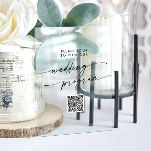 Boho Modern QR Code Clear Acrylic Wedding Program Sign