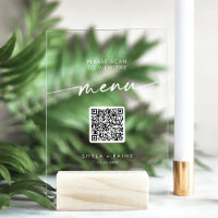 Boho Modern QR Code White Clear Wedding Menu