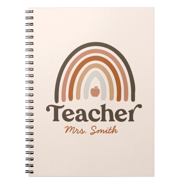 Boho Modern Rainbow Apple - Personalised Teacher Notebook (Front)