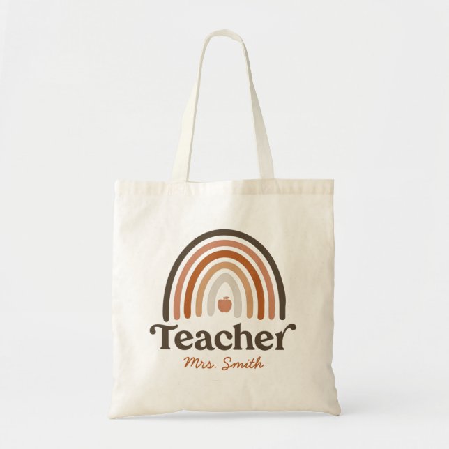 Boho Modern Rainbow Apple - Teacher Appreciation Tote Bag (Front)