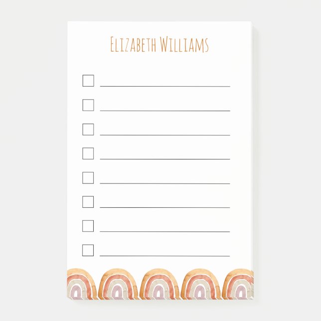 Boho Modern Rainbow Personalised Girl School   Post-it Notes (Front)