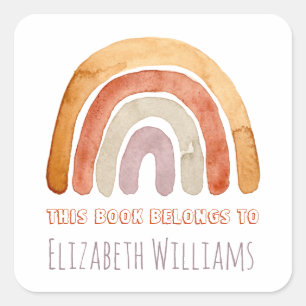 Boho Modern Rainbow Personalised Name School Square Sticker
