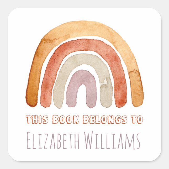 Boho Modern Rainbow Personalised Name School  Square Sticker (Front)