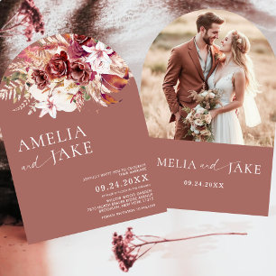 Boho Modern Rosewood Photo Arch Wedding            Invitation