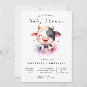 Boho Modern Rustic Cow Baby Shower  Invitation