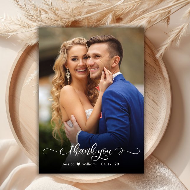 Boho Modern Script Photo Wedding Thank You Card (Creator Uploaded)