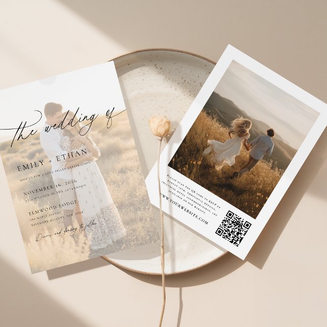 Boho Modern Vellum Overlay Photo QR Code Wedding  Invitation (Creator Uploaded)