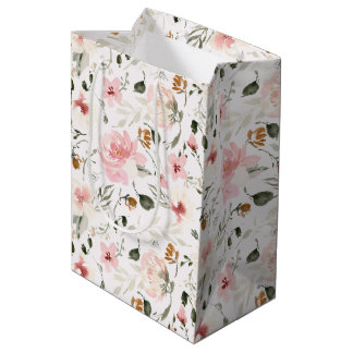 Boho modern watercolor floral medium gift bag