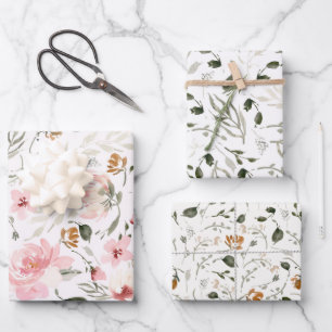 Boho modern watercolor floral wrapping paper sheet
