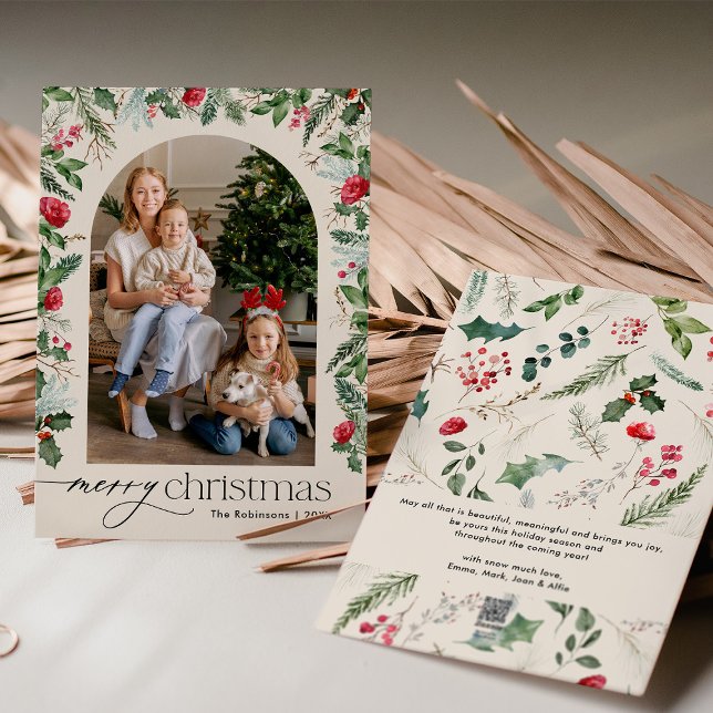 Boho Modern Watercolor Foliage Arch Christmas Holiday Card (Creator Uploaded)