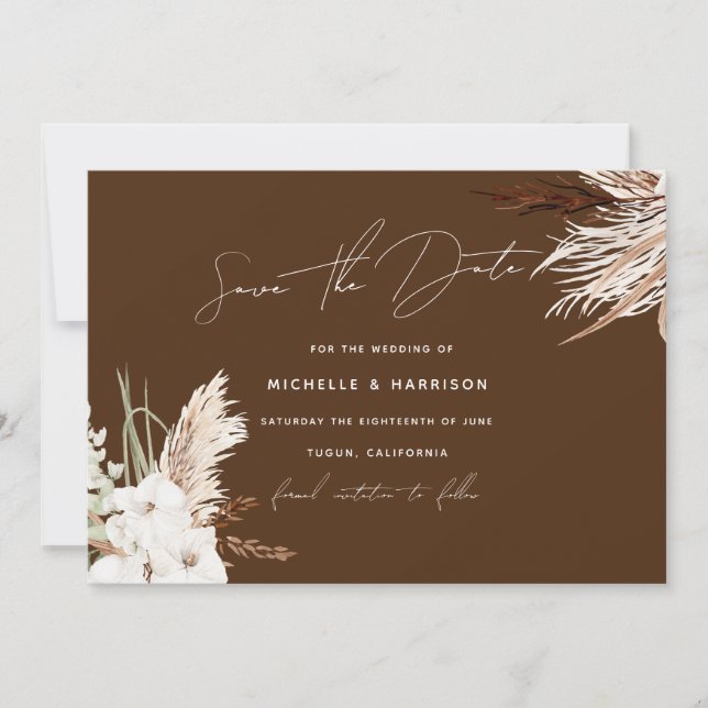 Boho Modern White Floral Wedding Save The Date (Front)