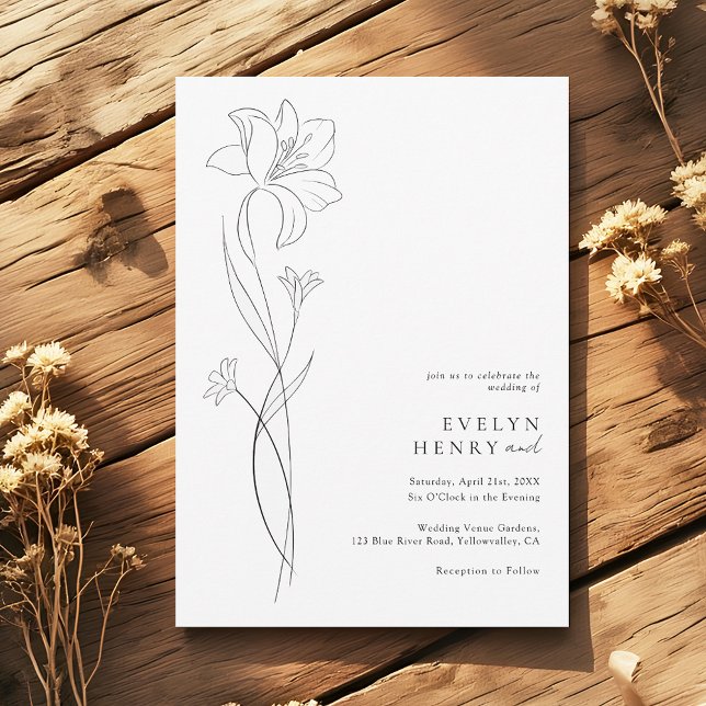 Boho Modern Wildflower Drawing Line Art Wedding Invitation (Creator Uploaded)