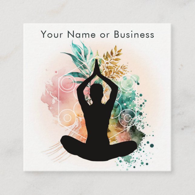 Boho Modern Yoga Fruit of Life Sacred Geometry Square Business Card (Front)