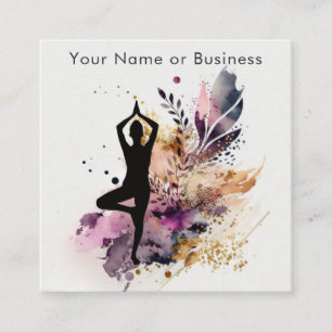Boho Modern Yoga Meditation Purple, Orange, Cream Square Business Card