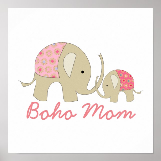 Boho Mom, Pink Elephant Poster (Front)