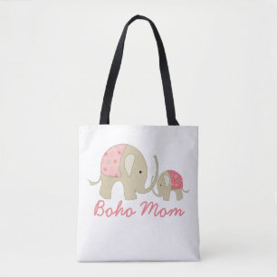Boho Mom, Pink Elephant Tote Bag