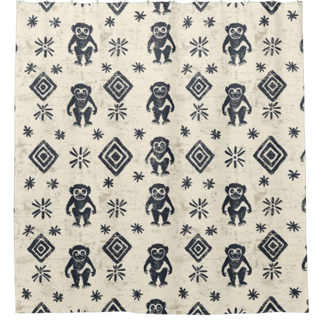 Boho Monkey Jungle Safari Pattern (2) Shower Curtain (Front)
