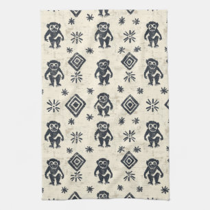 Boho Monkey Jungle Safari Pattern (2) Tea Towel
