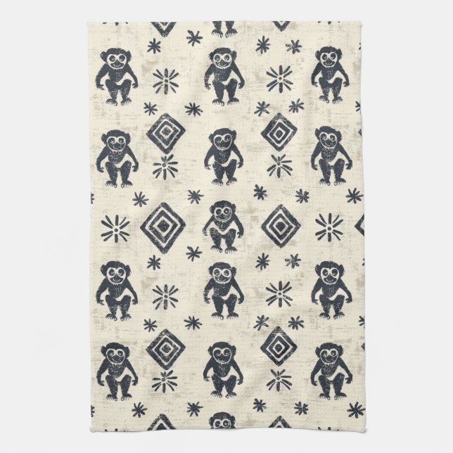 Boho Monkey Jungle Safari Pattern (2) Tea Towel (Vertical)