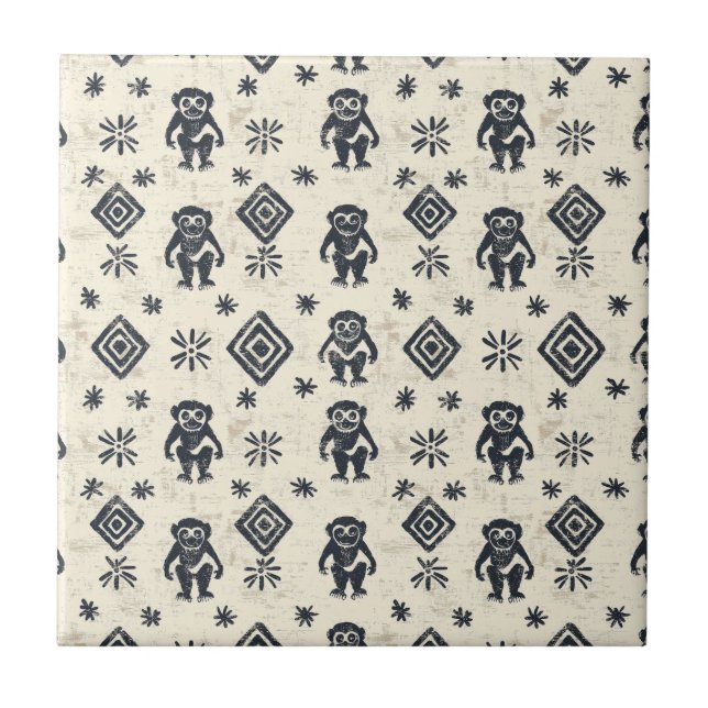 Boho Monkey Jungle Safari Pattern (2) Tile (Front)