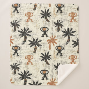Boho Monkey Jungle Safari Pattern Sherpa Blanket