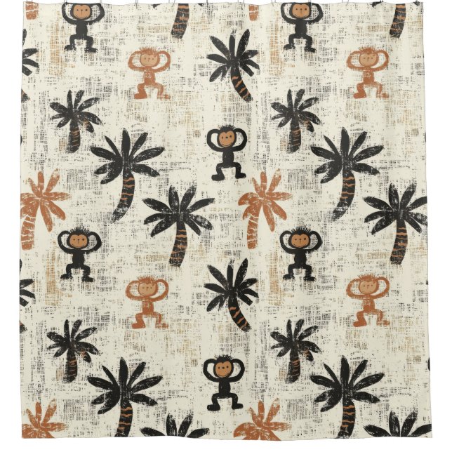Boho Monkey Jungle Safari Pattern Shower Curtain (Front)
