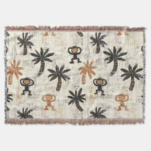 Boho Monkey Jungle Safari Pattern Throw Blanket
