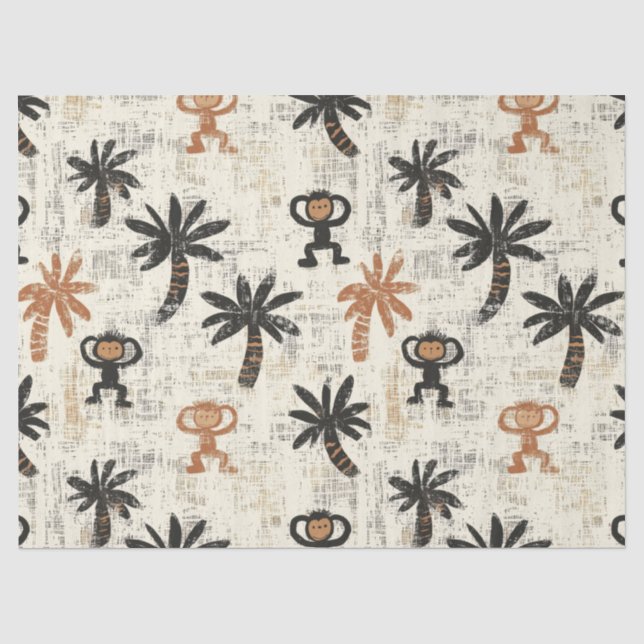 Boho Monkey Jungle Safari Pattern Tissue Paper (Front)