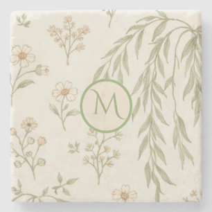 Boho Monogram Cottagecore Gift Stone Coaster