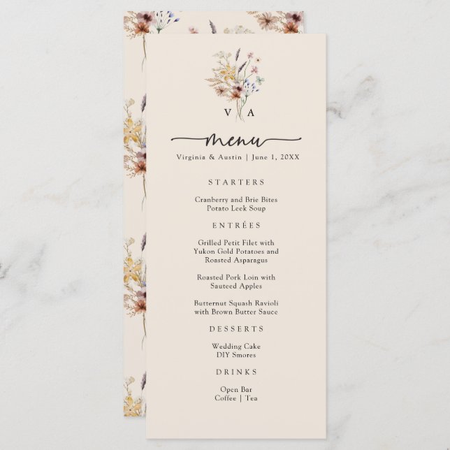 Boho Monogram Menus (Front/Back)