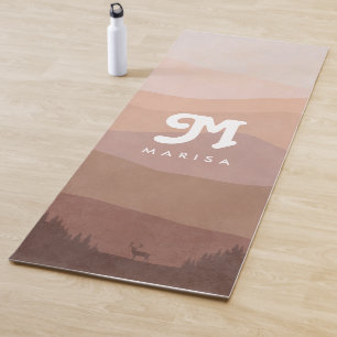 Boho Monogram Mountains & Forest Pink Yoga Mat