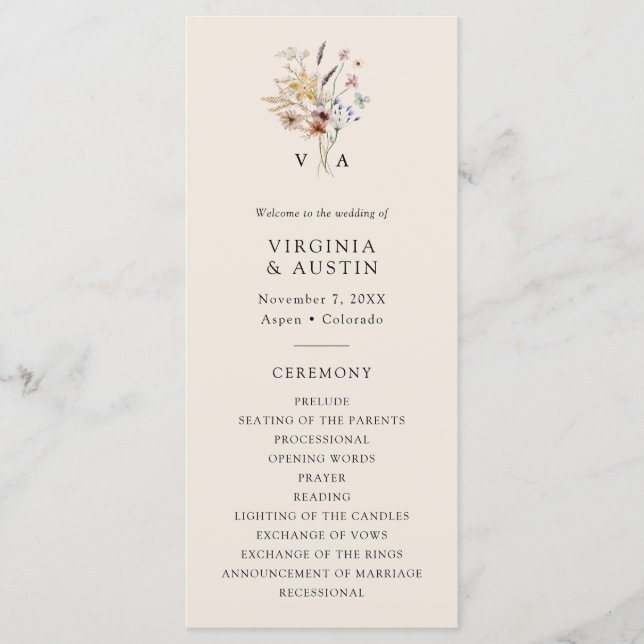 Boho Monogram Program Programme (Front)