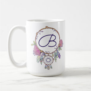 Boho Monogram Watercolor Dreamcatcher Coffee Mug