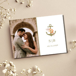 Boho Monogram Wedding Photo Thank You  Card