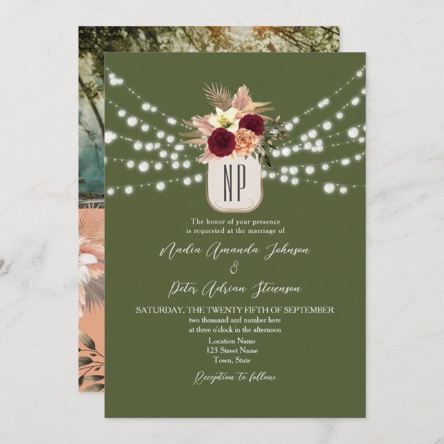Boho Monogram Wedding QR Code Invitation (Front/Back)