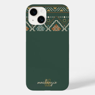 Boho Monogram with Terracotta Brown Tribal Pattern Case-Mate iPhone 14 Case