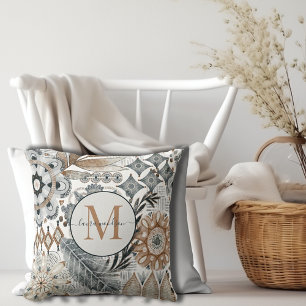 Boho Monogrammed Abstract Shapes Cushion