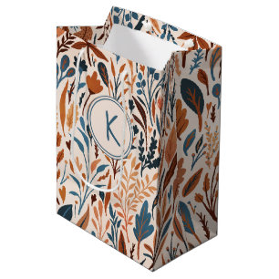 Boho Monogrammed Fall Leaves Medium Gift Bag
