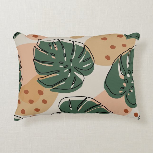 Boho monstera: abstract tropical pattern decorative cushion (Front)