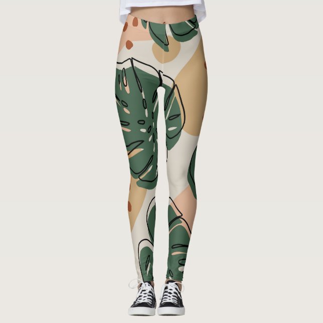 Boho monstera: abstract tropical pattern leggings (Front)