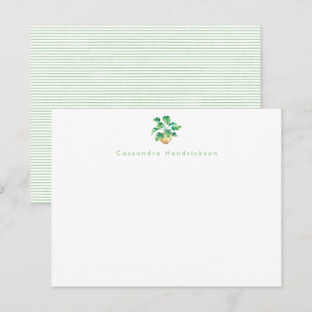 Boho Monstera Plant Minimalist Green Personalised  Card (Front/Back)