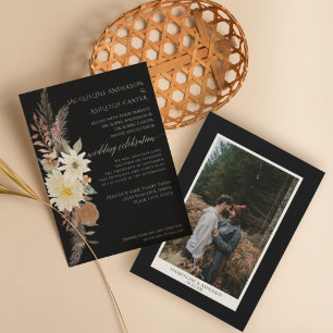 BOHO Moody Fall Floral Pampas Grass Watercolor Invitation
